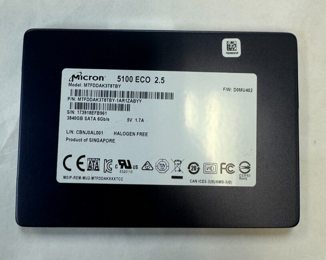 MTFDDAK3T8TBY MICRON 5100 ECO 3.84TB 6G SATA TLC SFF SSD